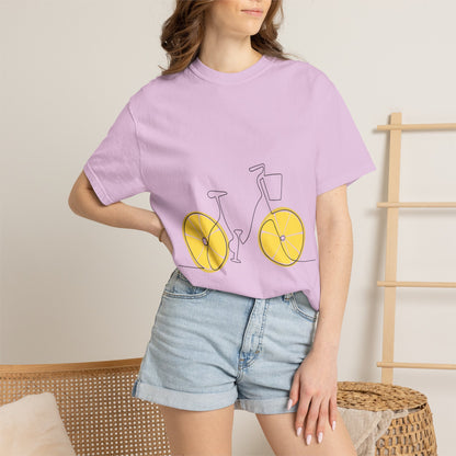 Lemon Wheel Bike T-Shirt — Citrus Bicycle Graphic  Coton Tee