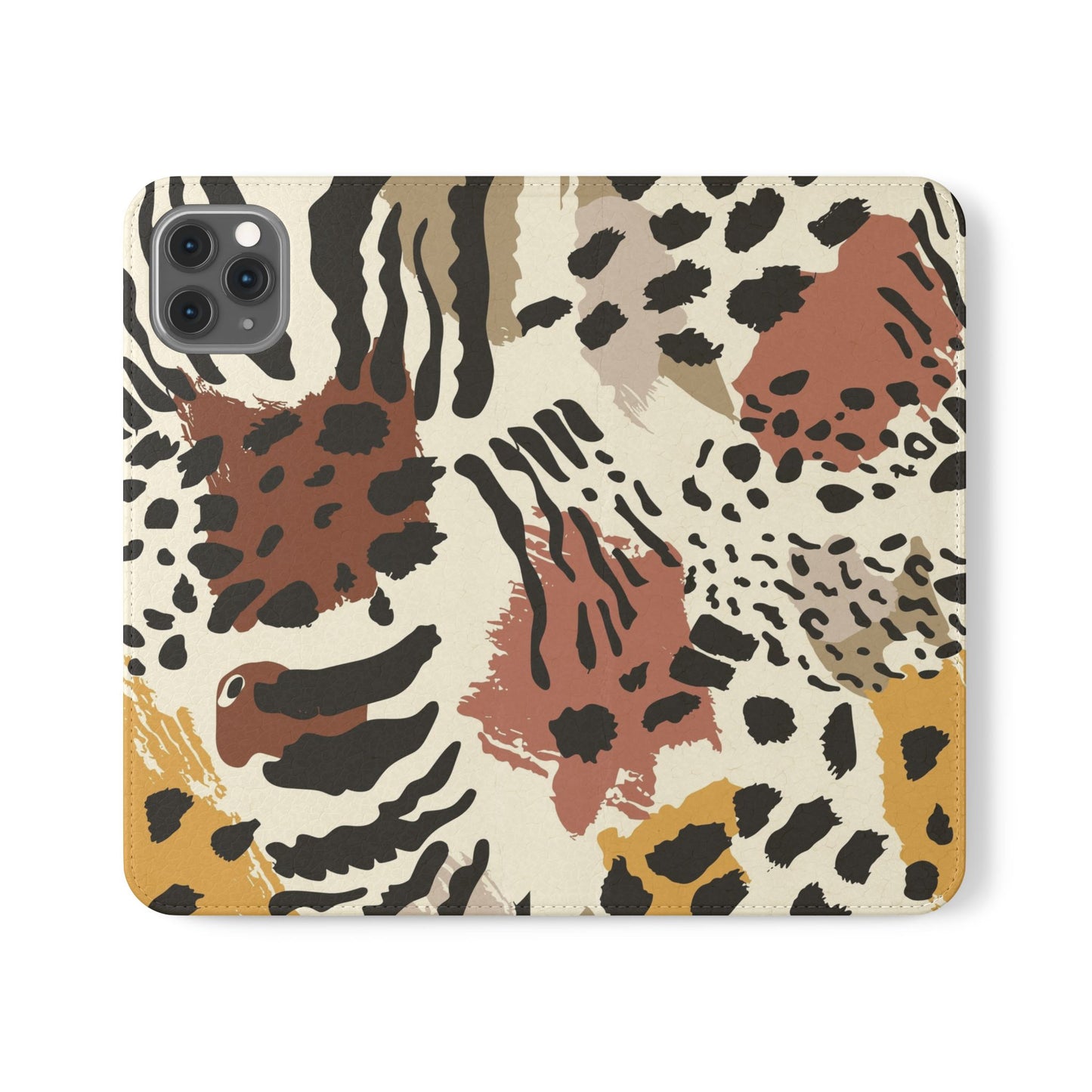 Leopard Patchwork Flip Wallet Case with Card Slots