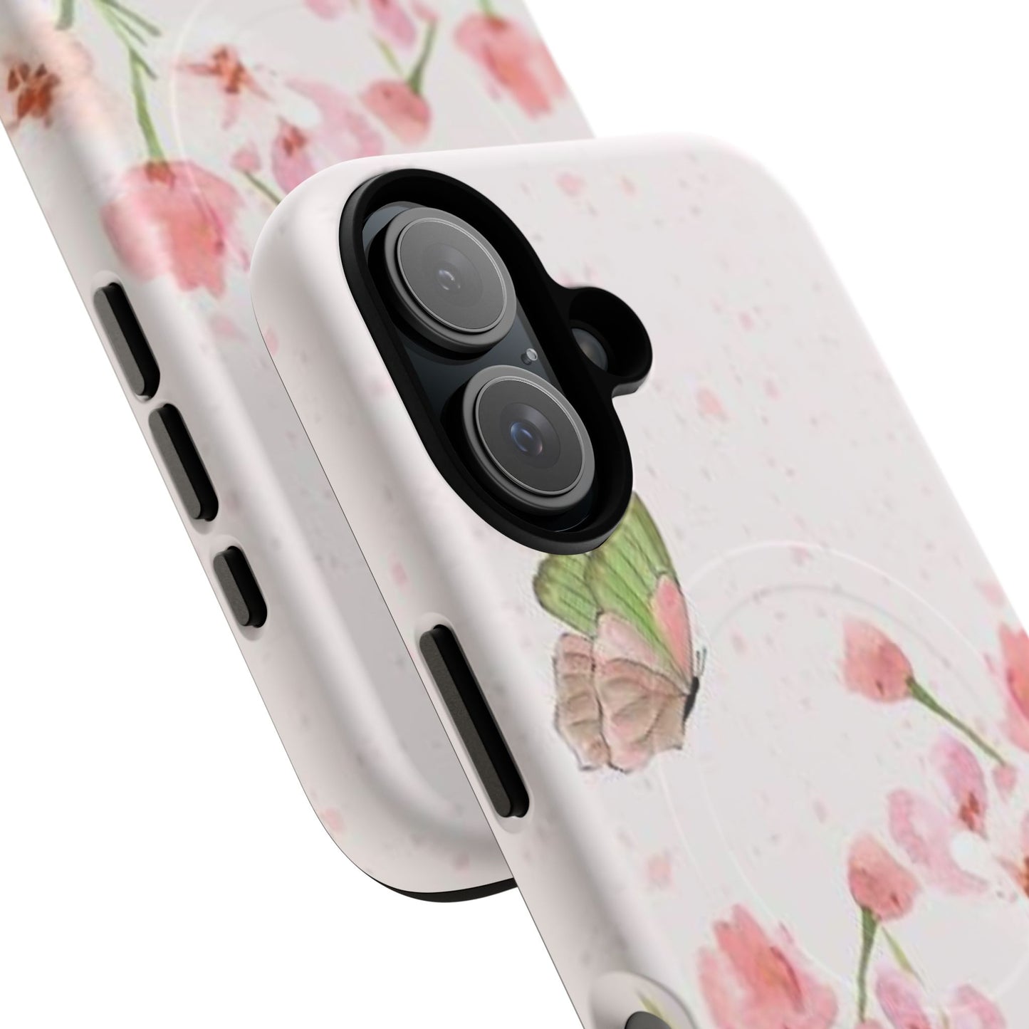 Floral Butterfly Magnetic Phone Case – Pink Wildflower Shockproof Cover