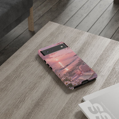 Pink Sunset Beach Phone Case "Romantic Seaside"