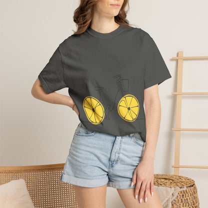 Lemon Wheel Bike T-Shirt — Citrus Bicycle Graphic  Coton Tee