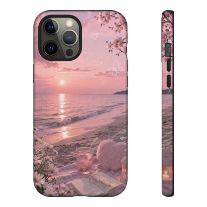 Pink Sunset Beach Phone Case "Romantic Seaside"