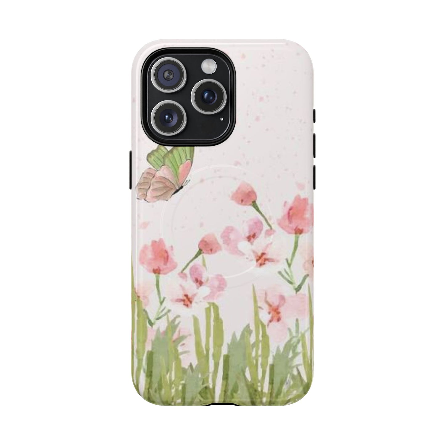 Floral Butterfly Magnetic Phone Case – Pink Wildflower Shockproof Cover