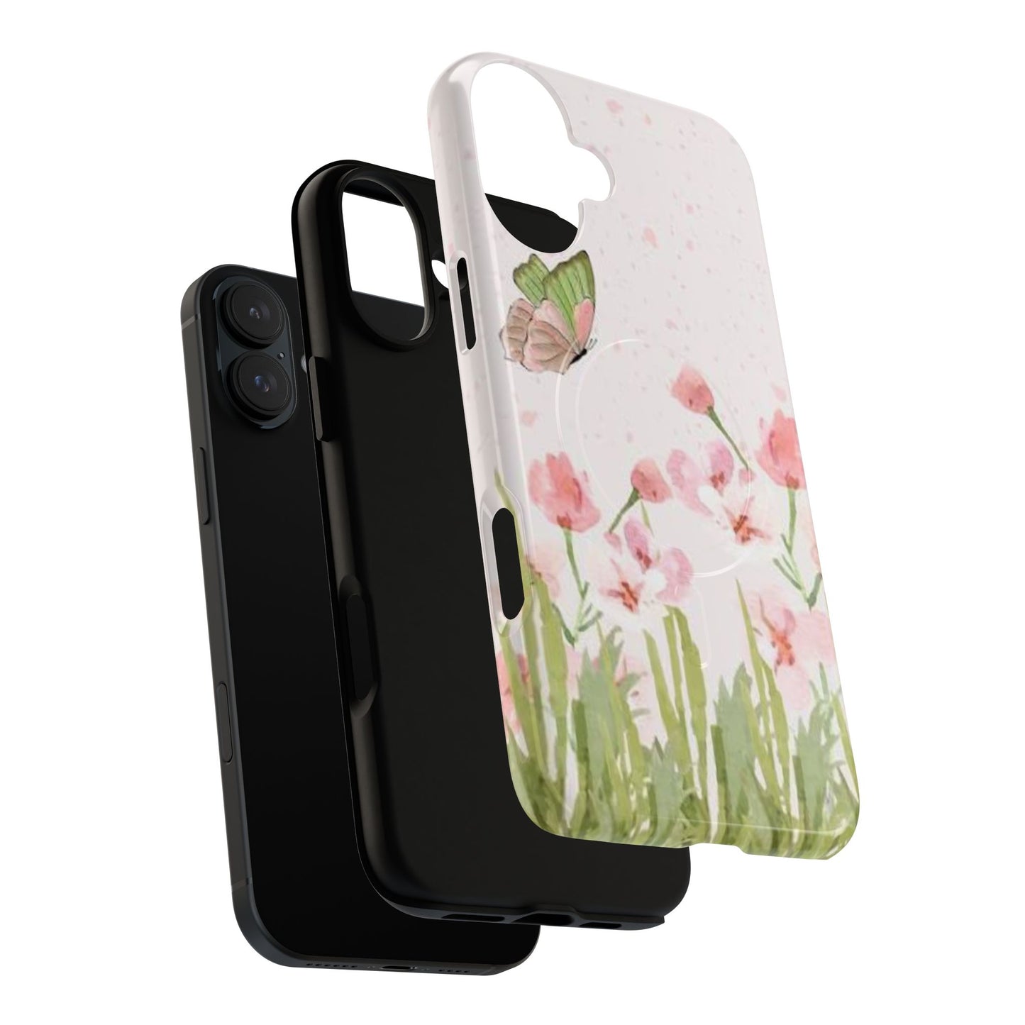 Floral Butterfly Magnetic Phone Case – Pink Wildflower Shockproof Cover