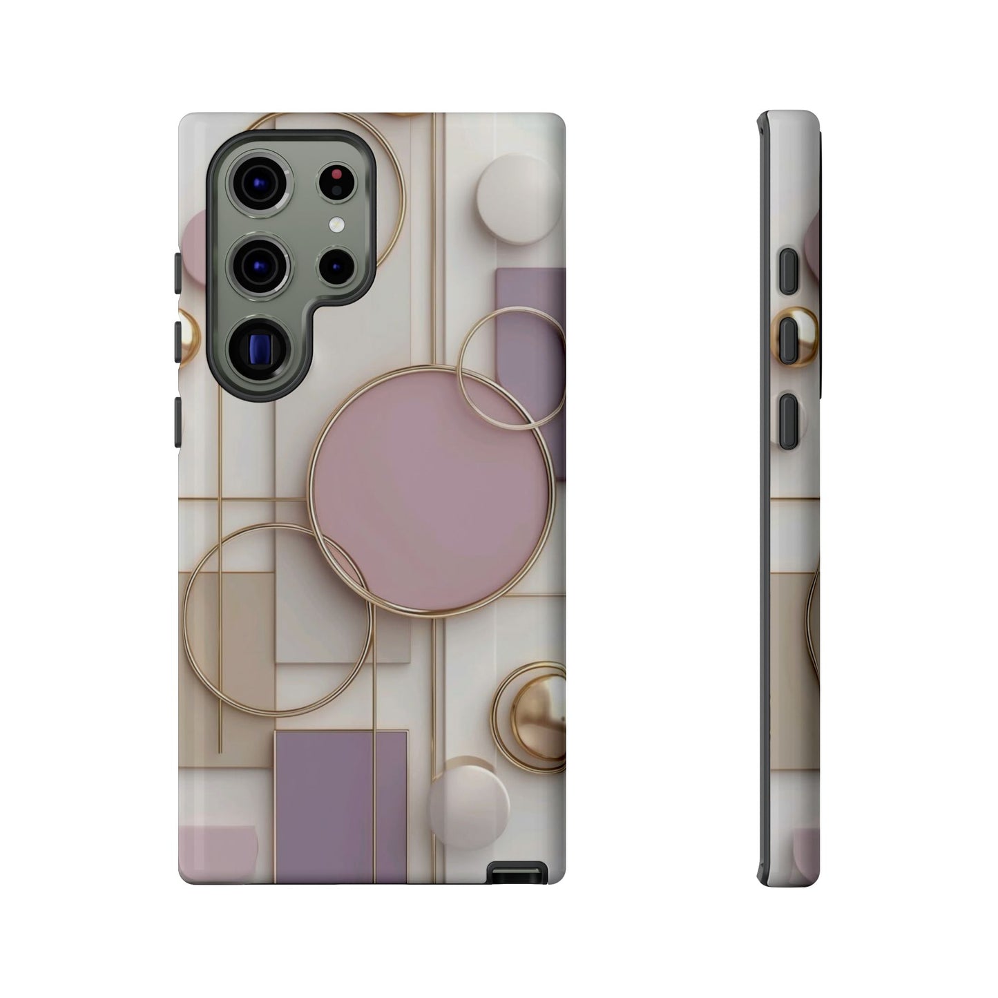 Geometric Pastel Tough Phone Case – Pink & Gold Abstract Circles