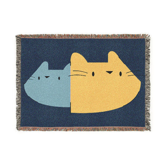 Cats Split-Color Woven Blanket — Cute Two-Tone Cat Throw for Kids & Cat Lovers