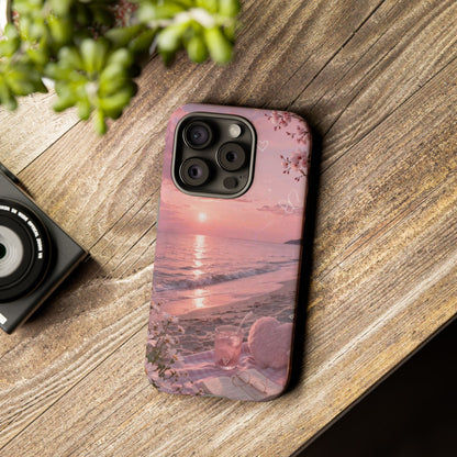 Pink Sunset Beach Phone Case "Romantic Seaside"