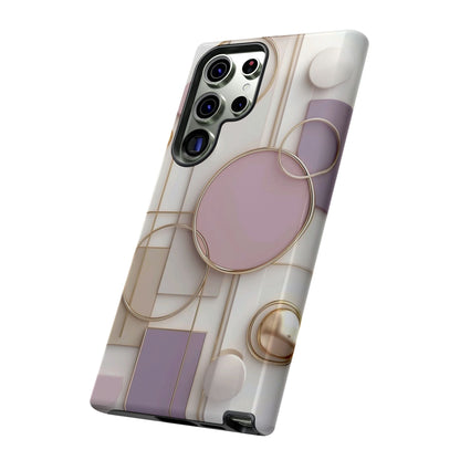 Geometric Pastel Tough Phone Case – Pink & Gold Abstract Circles