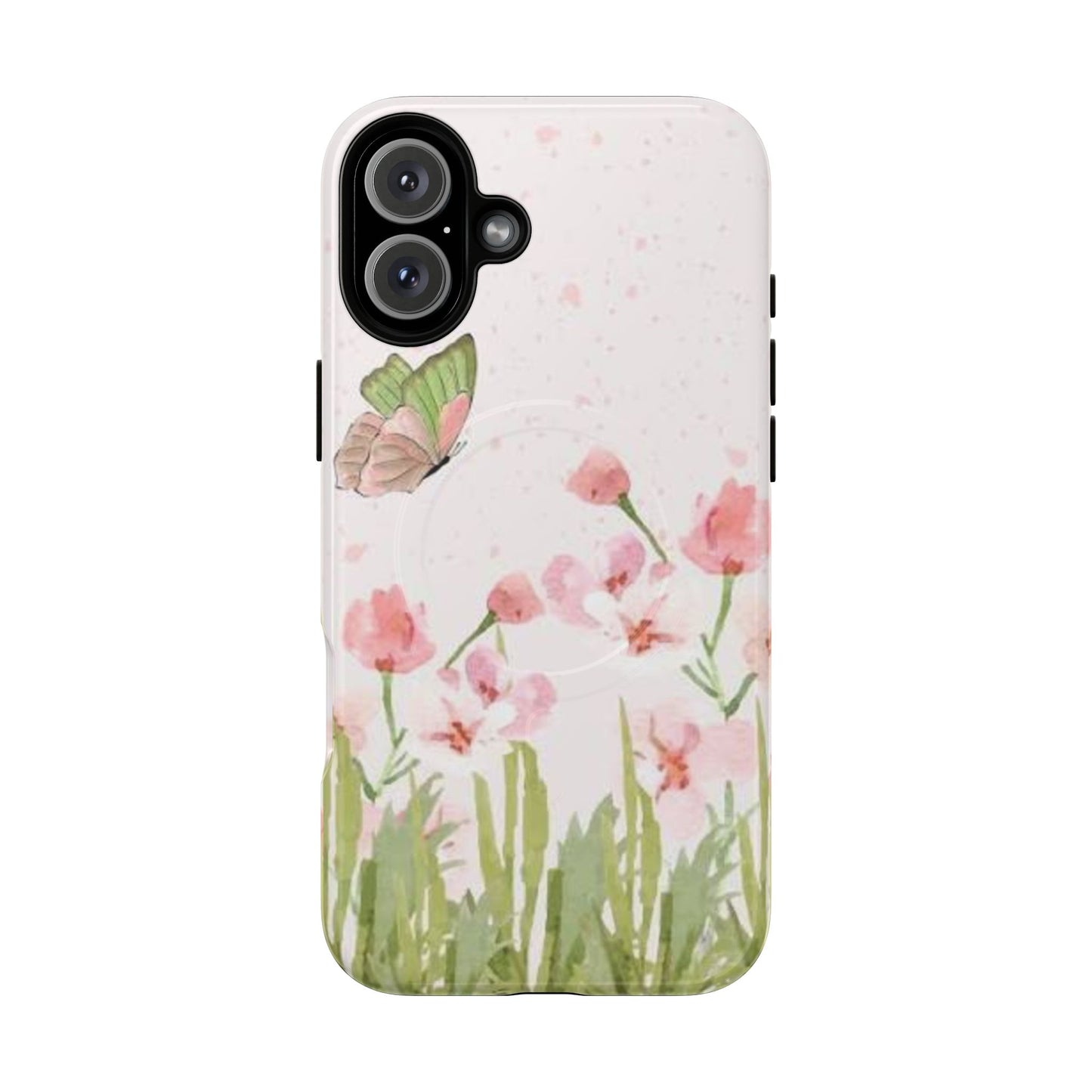 Floral Butterfly Magnetic Phone Case – Pink Wildflower Shockproof Cover