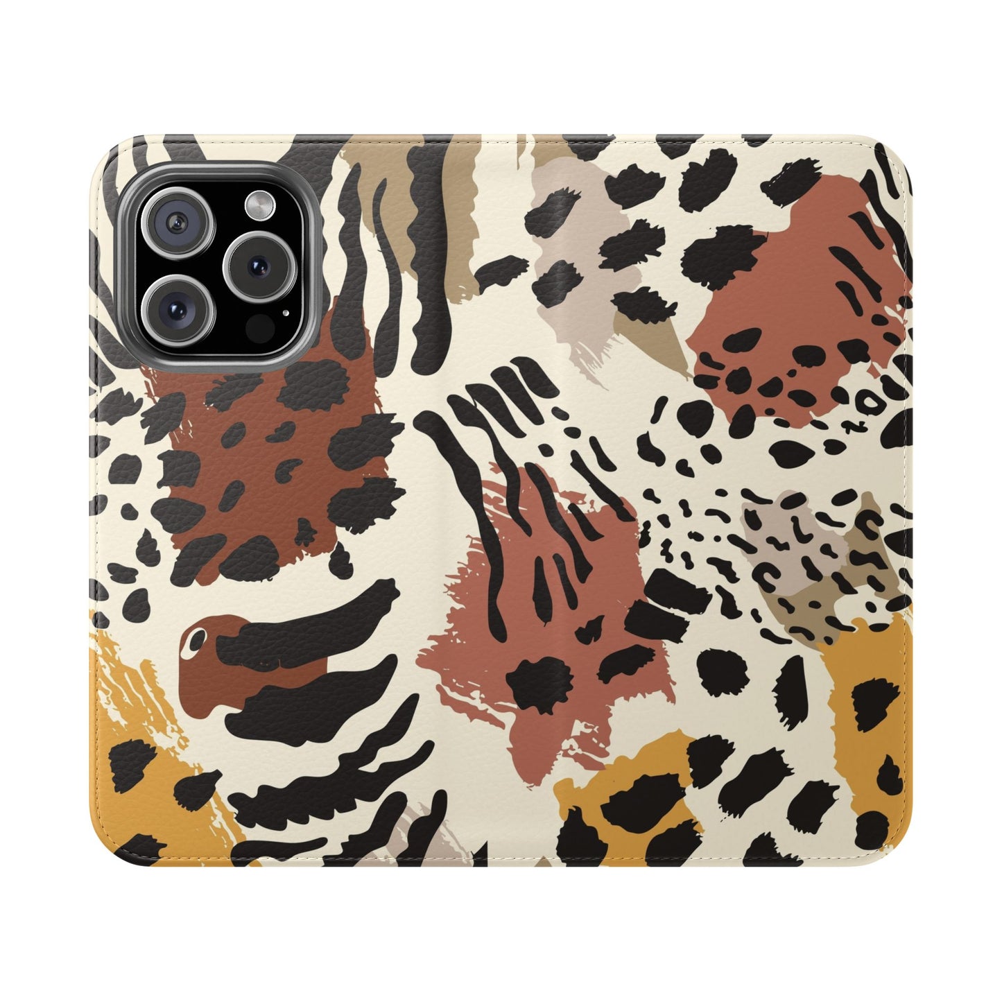 Leopard Patchwork Flip Wallet Case with Card Slots