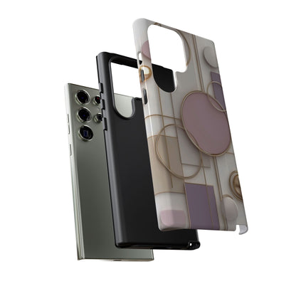 Geometric Pastel Tough Phone Case – Pink & Gold Abstract Circles