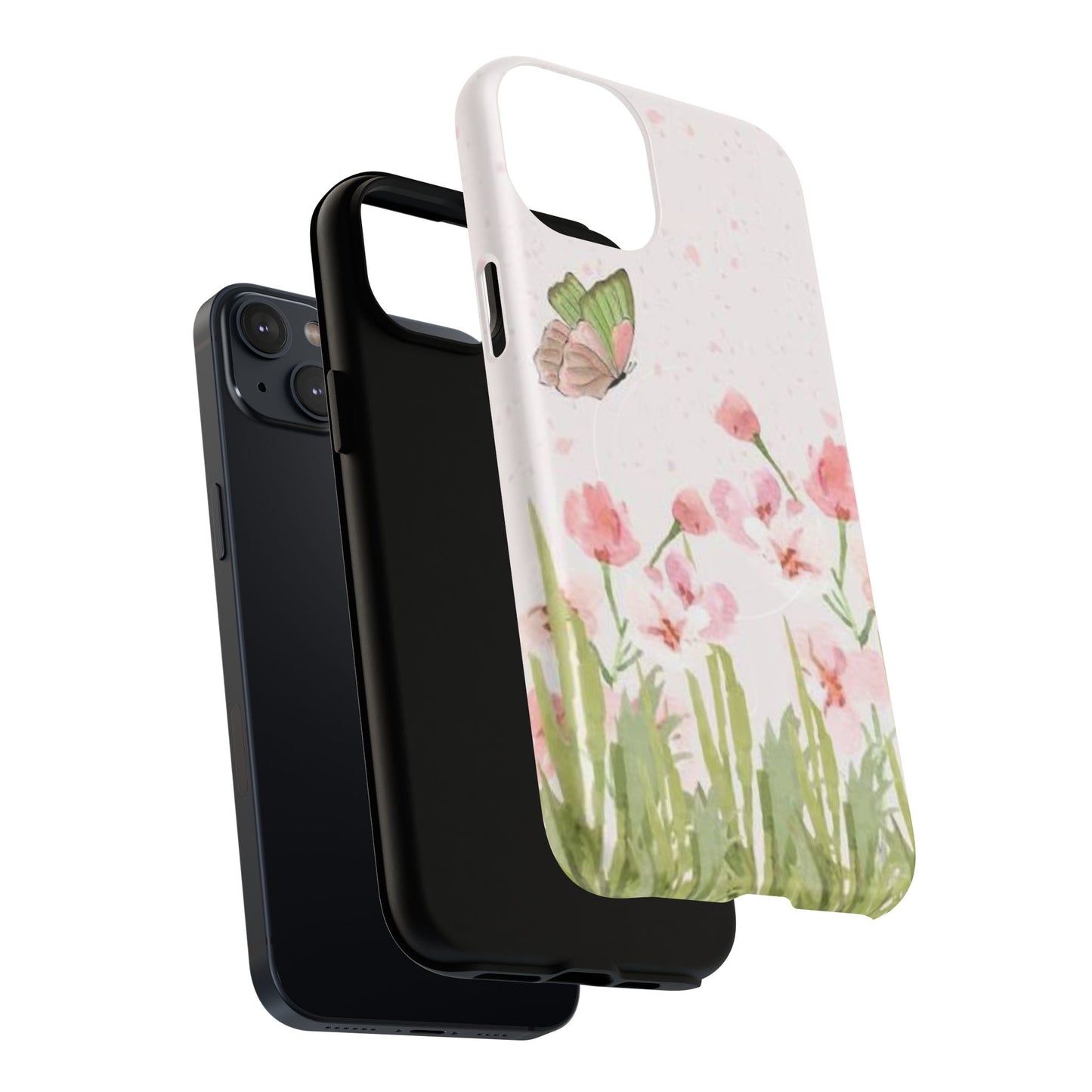 Floral Butterfly Magnetic Phone Case – Pink Wildflower Shockproof Cover