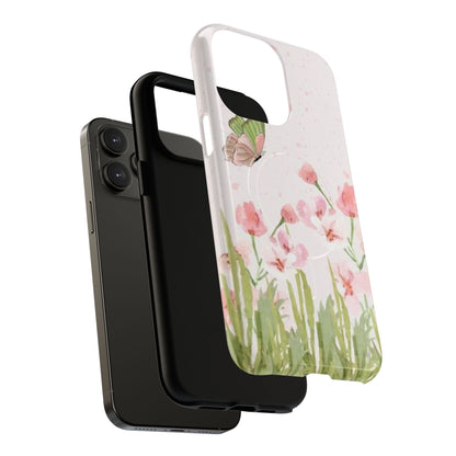 Floral Butterfly Magnetic Phone Case – Pink Wildflower Shockproof Cover