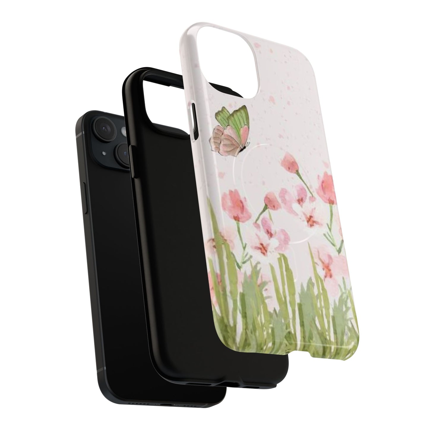Floral Butterfly Magnetic Phone Case – Pink Wildflower Shockproof Cover