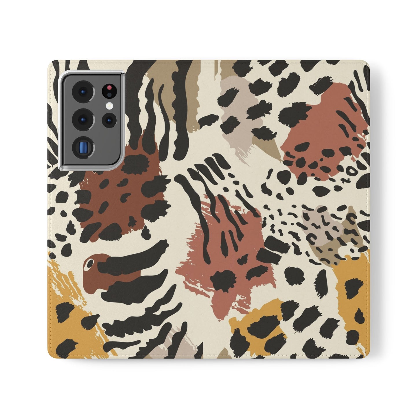 Leopard Patchwork Flip Wallet Case with Card Slots