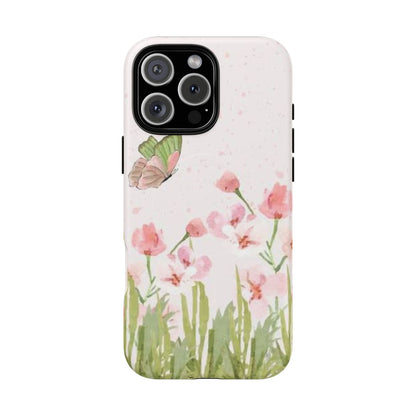 Floral Butterfly Magnetic Phone Case – Pink Wildflower Shockproof Cover
