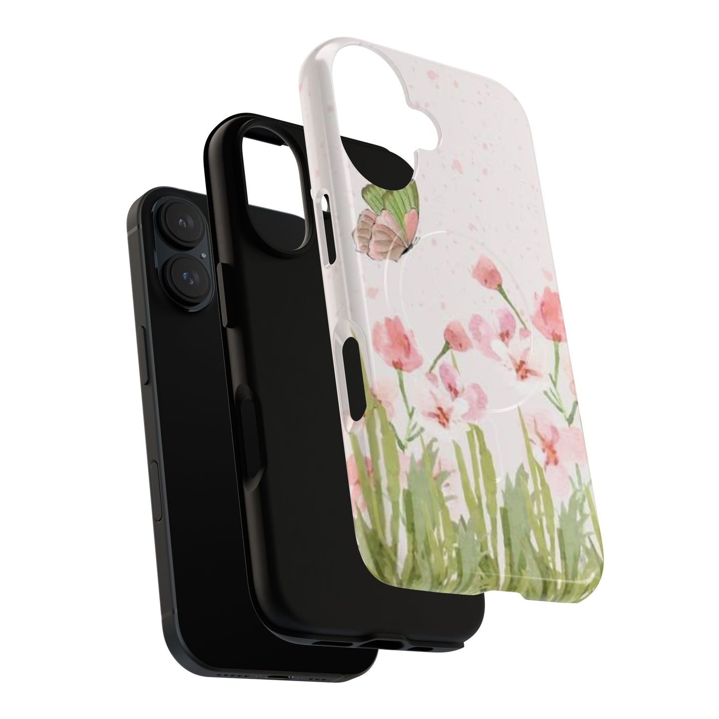 Floral Butterfly Magnetic Phone Case – Pink Wildflower Shockproof Cover