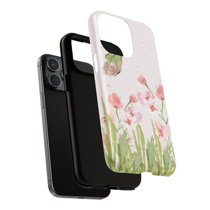 Floral Butterfly Magnetic Phone Case – Pink Wildflower Shockproof Cover