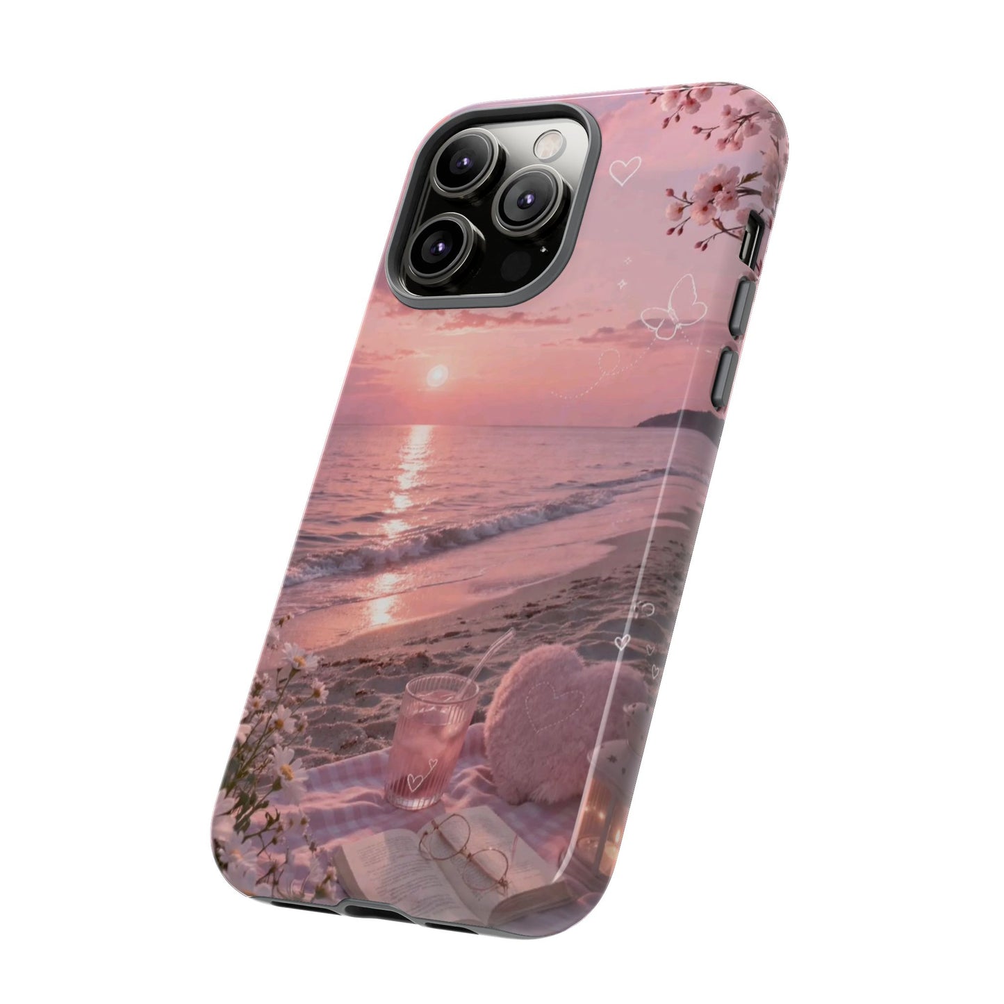 Pink Sunset Beach Phone Case "Romantic Seaside"