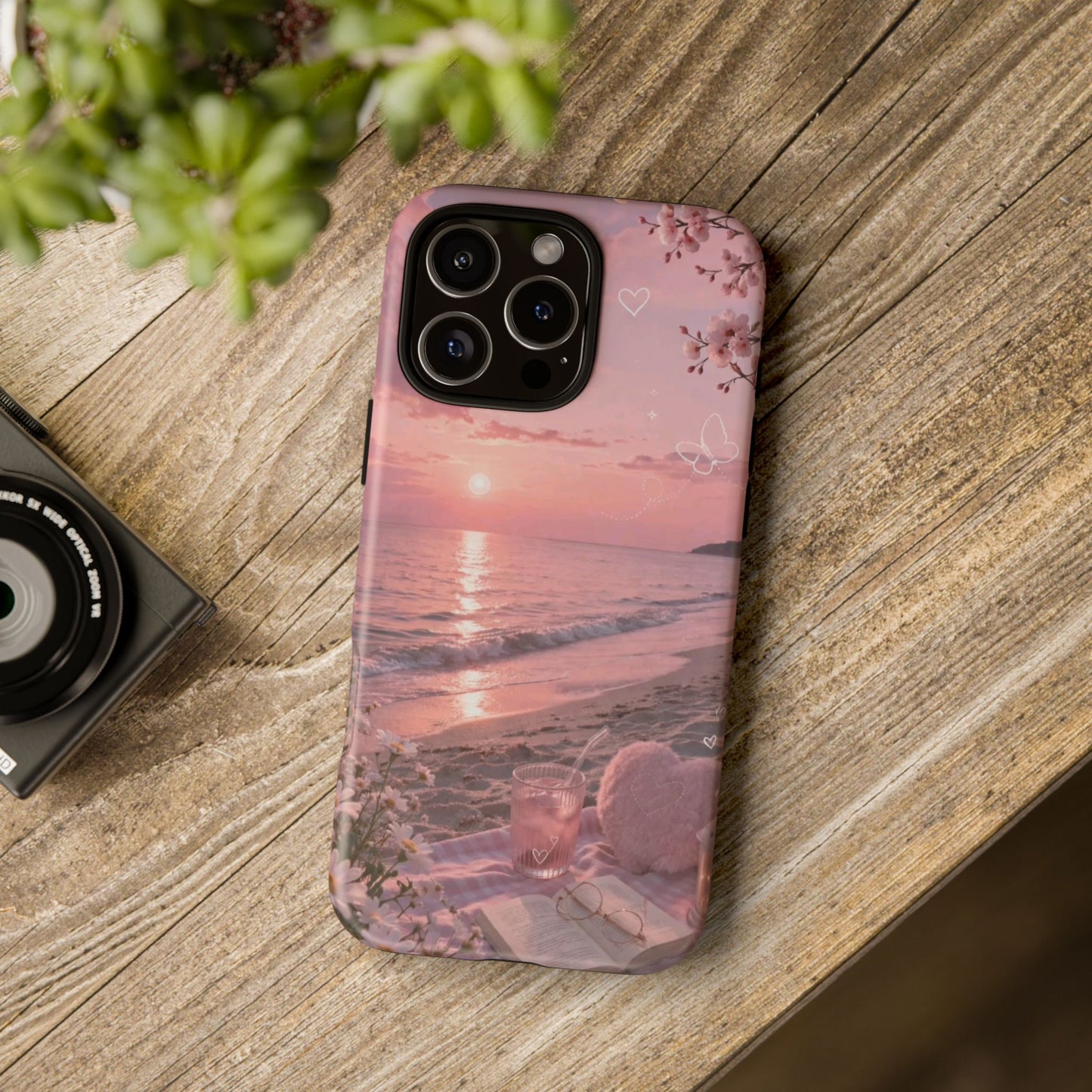 Pink Sunset Beach Phone Case "Romantic Seaside"