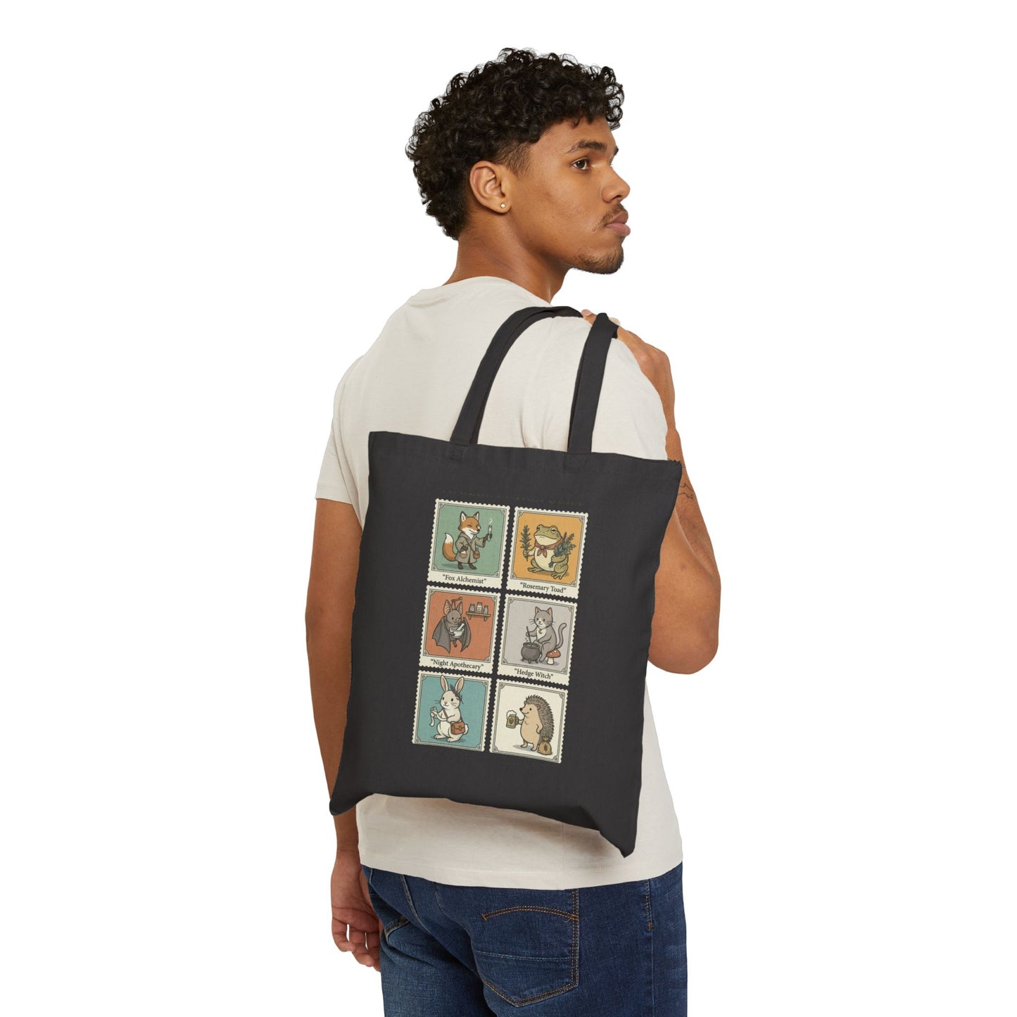 Vintage Woodland Animal Patchwork Tote Bag - Aesthetic Cotton Shoulder Book Bag for School & Shopping