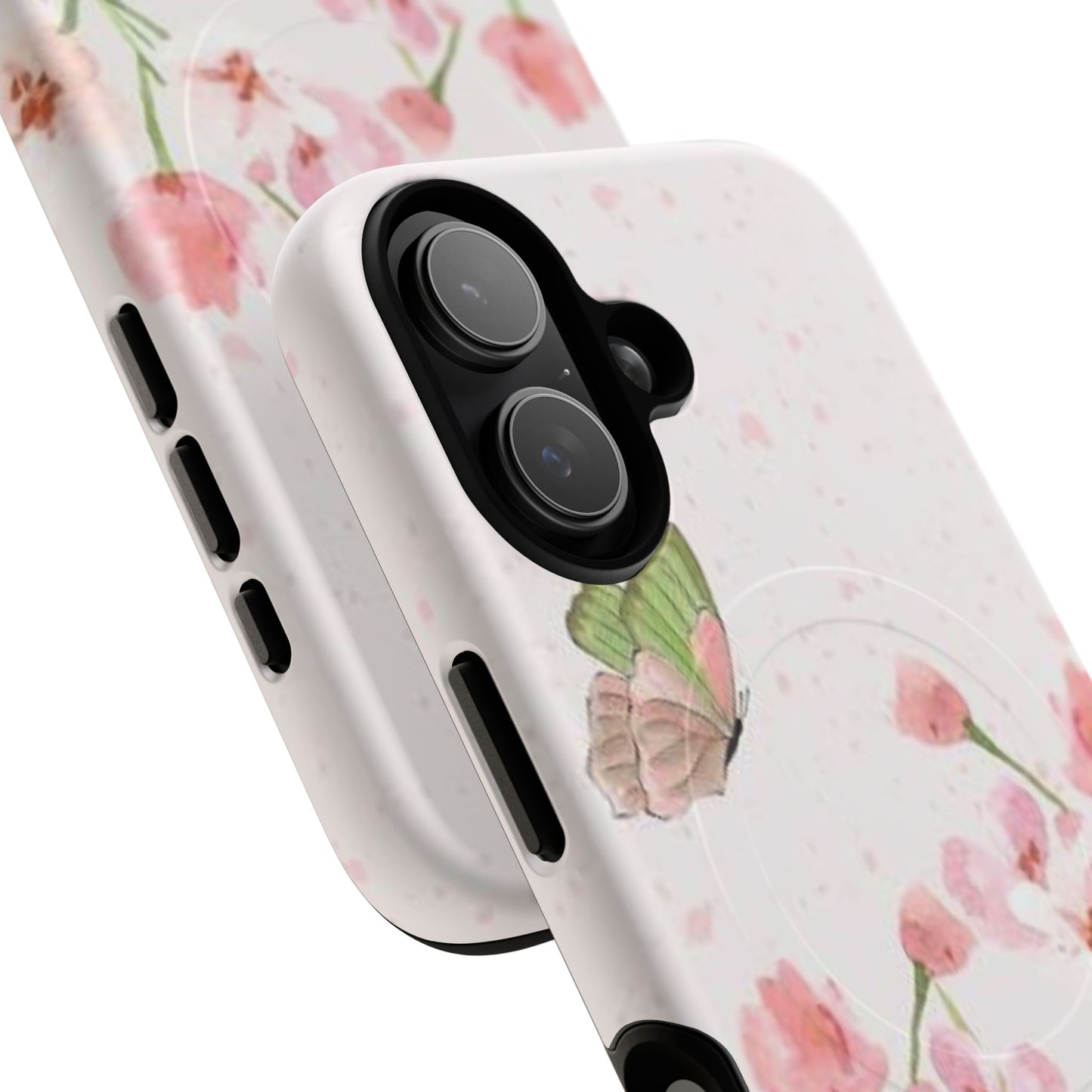 Floral Butterfly Magnetic Phone Case – Pink Wildflower Shockproof Cover