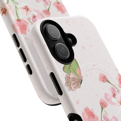 Floral Butterfly Magnetic Phone Case – Pink Wildflower Shockproof Cover