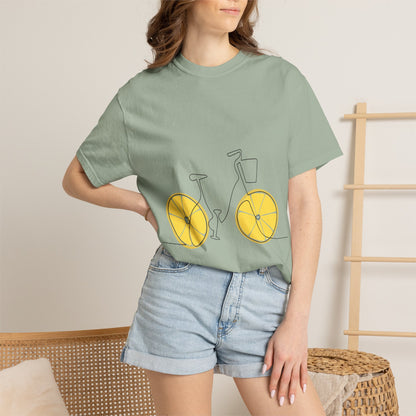 Lemon Wheel Bike T-Shirt — Citrus Bicycle Graphic  Coton Tee