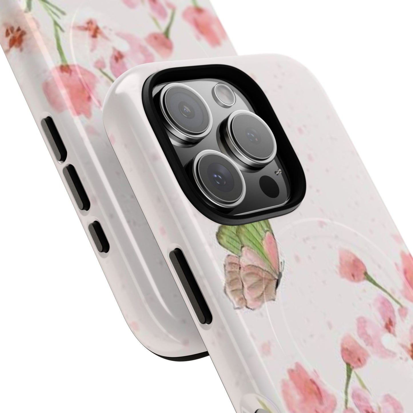 Floral Butterfly Magnetic Phone Case – Pink Wildflower Shockproof Cover