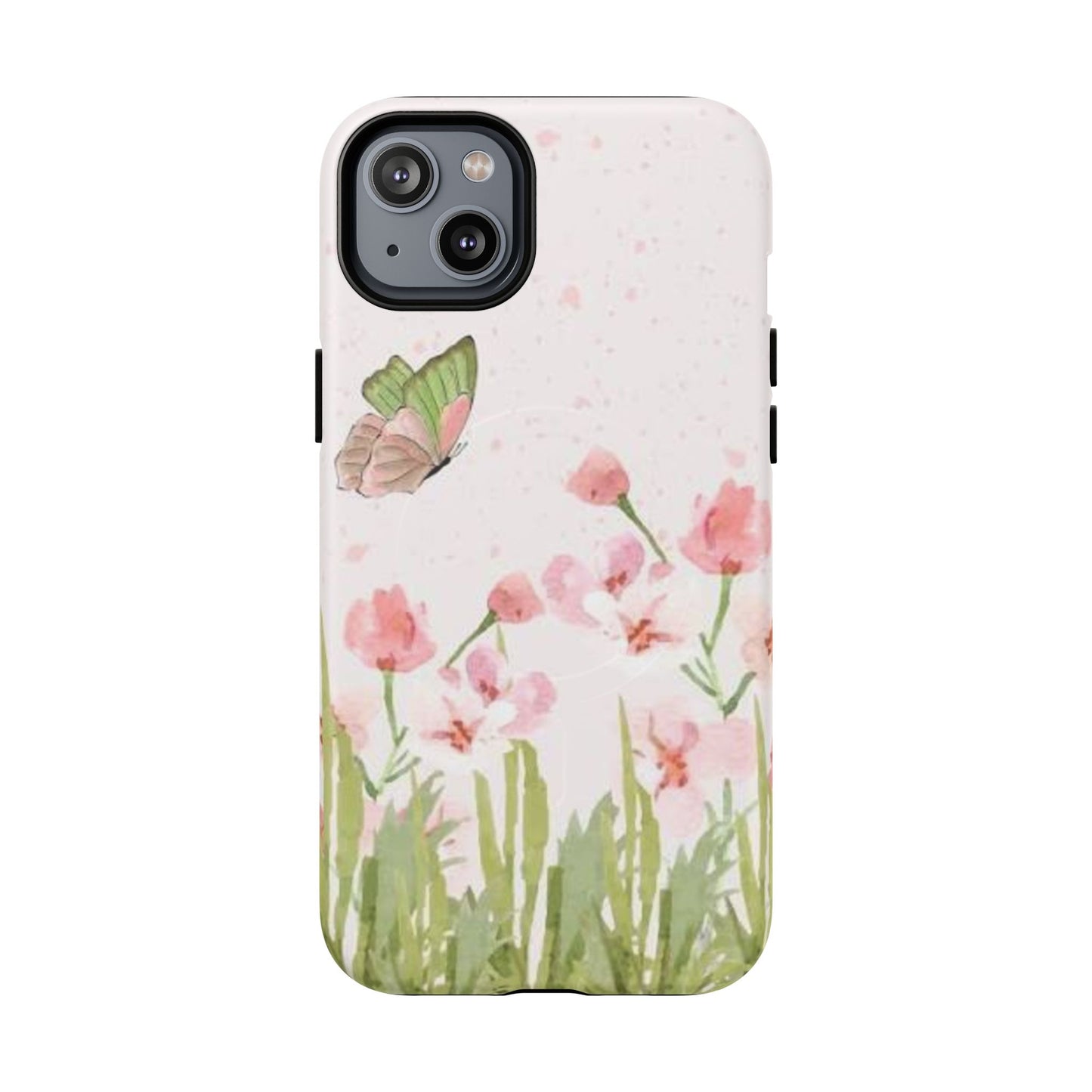 Floral Butterfly Magnetic Phone Case – Pink Wildflower Shockproof Cover
