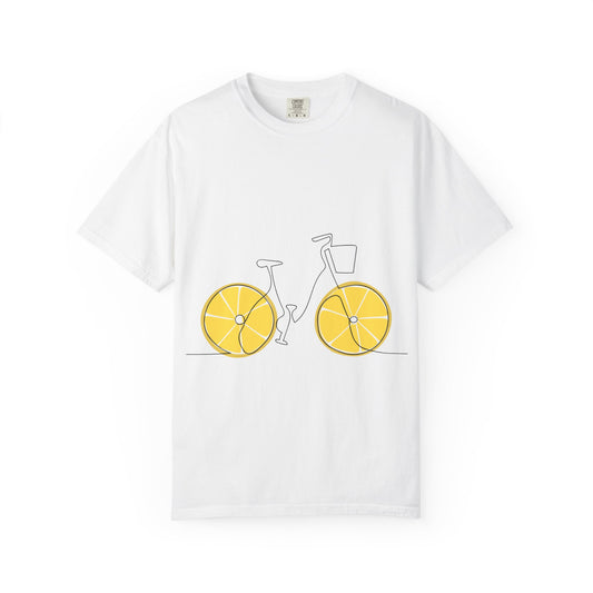 Lemon Wheel Bike T-Shirt — Citrus Bicycle Graphic  Coton Tee