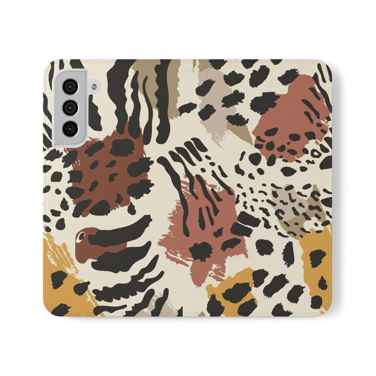 Leopard Patchwork Flip Wallet Case with Card Slots