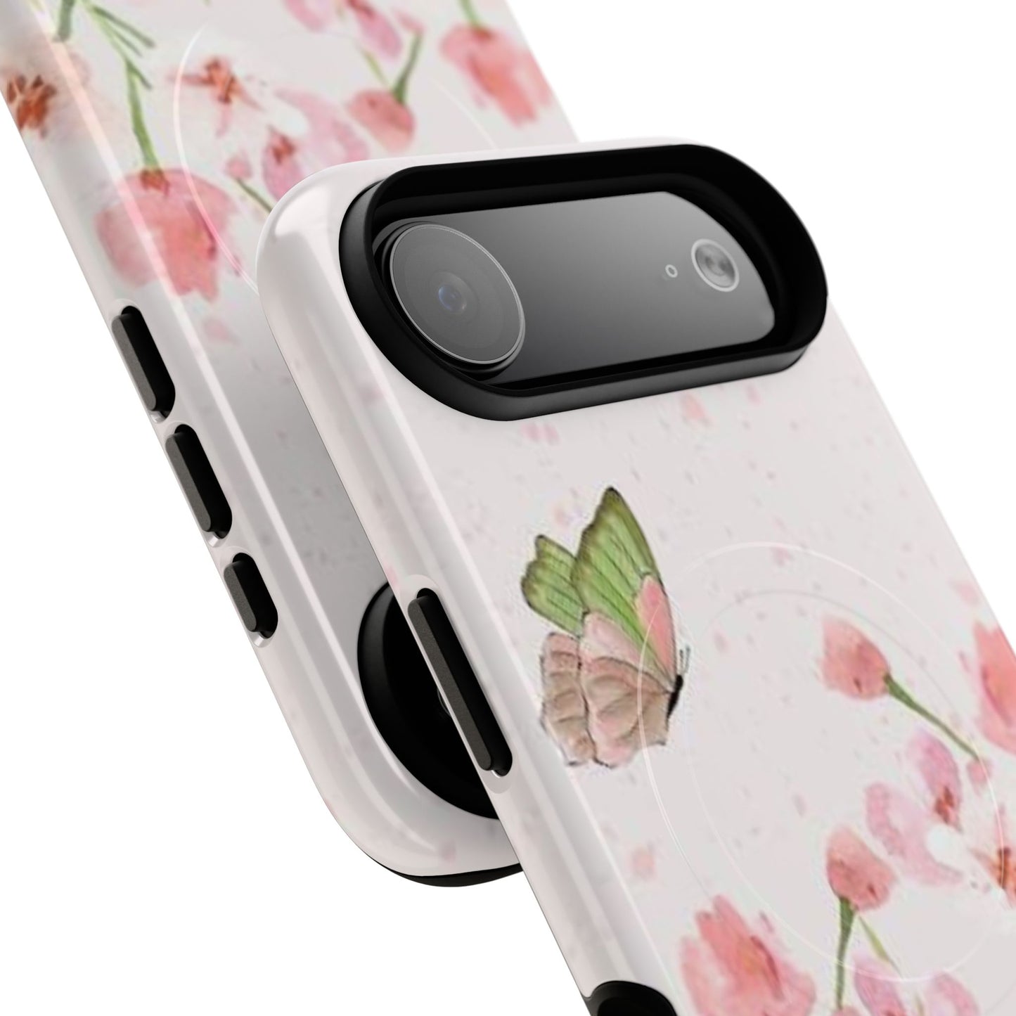 Floral Butterfly Magnetic Phone Case – Pink Wildflower Shockproof Cover