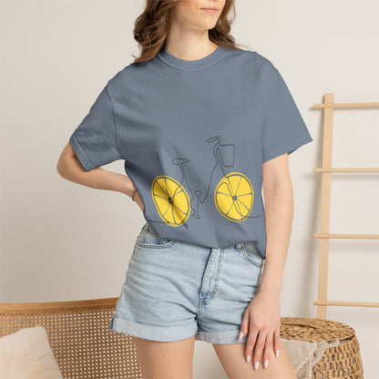 Lemon Wheel Bike T-Shirt — Citrus Bicycle Graphic  Coton Tee