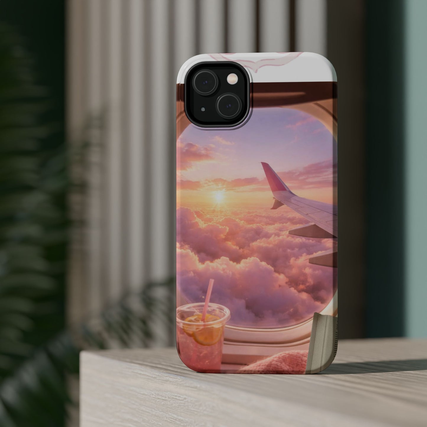 iPhone Magnetic Case "Airplane Window Sunset Travel"