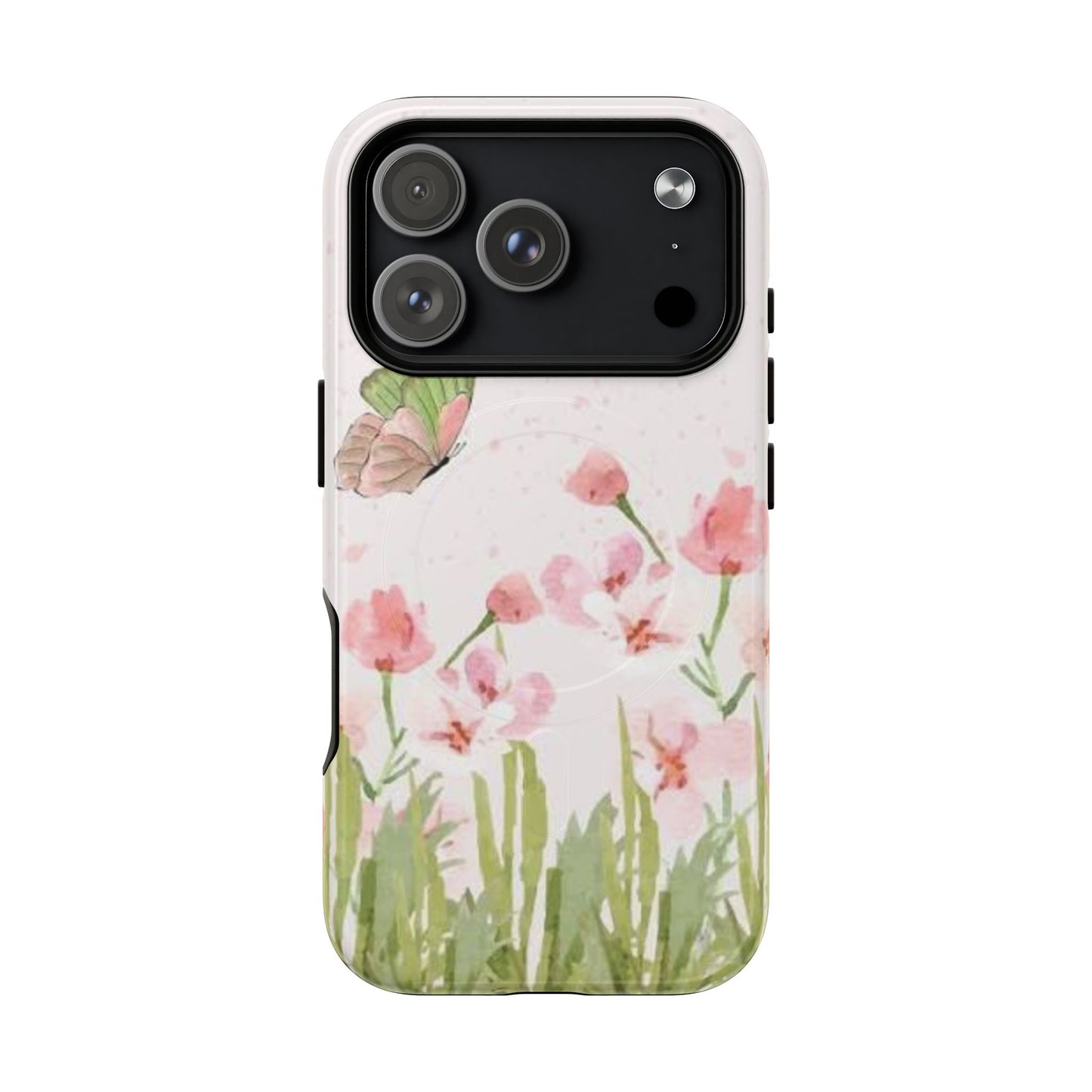 Floral Butterfly Magnetic Phone Case – Pink Wildflower Shockproof Cover
