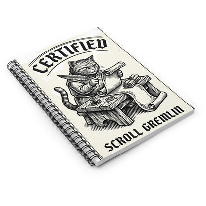 Certified Scroll Gremlin Notebook — Cat Scribe Spiral Journal