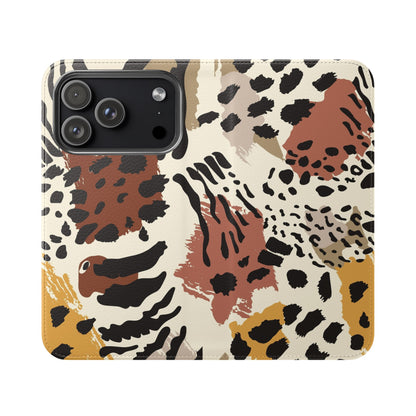 Leopard Patchwork Flip Wallet Case with Card Slots