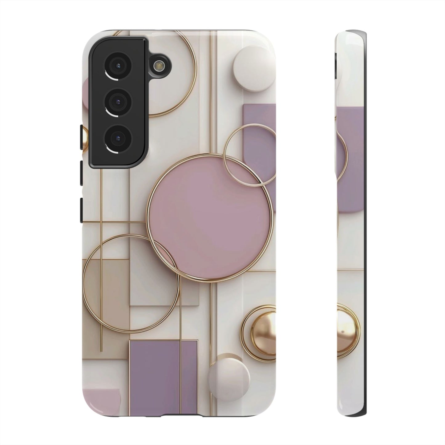 Geometric Pastel Tough Phone Case – Pink & Gold Abstract Circles