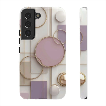 Geometric Pastel Tough Phone Case – Pink & Gold Abstract Circles