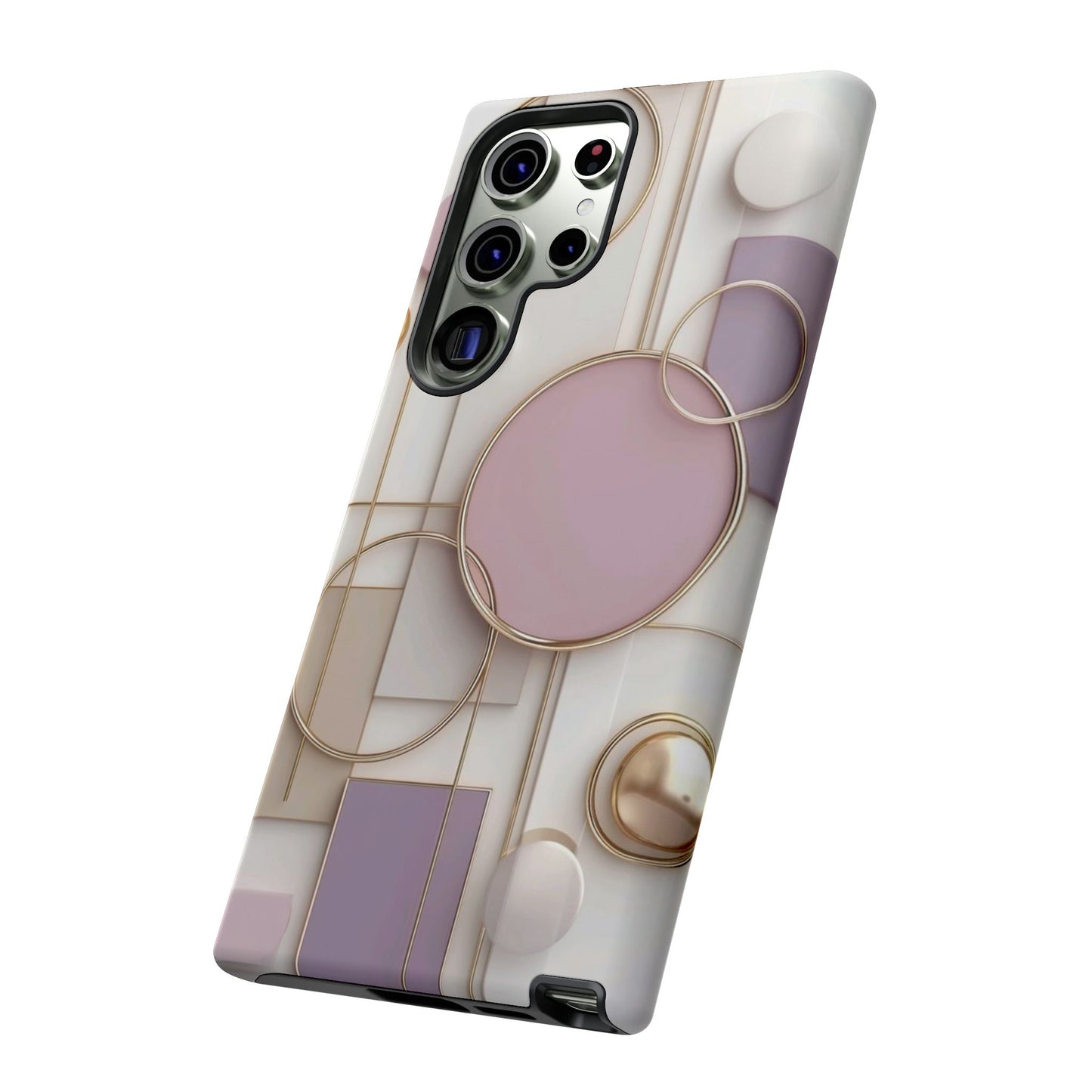 Geometric Pastel Tough Phone Case – Pink & Gold Abstract Circles