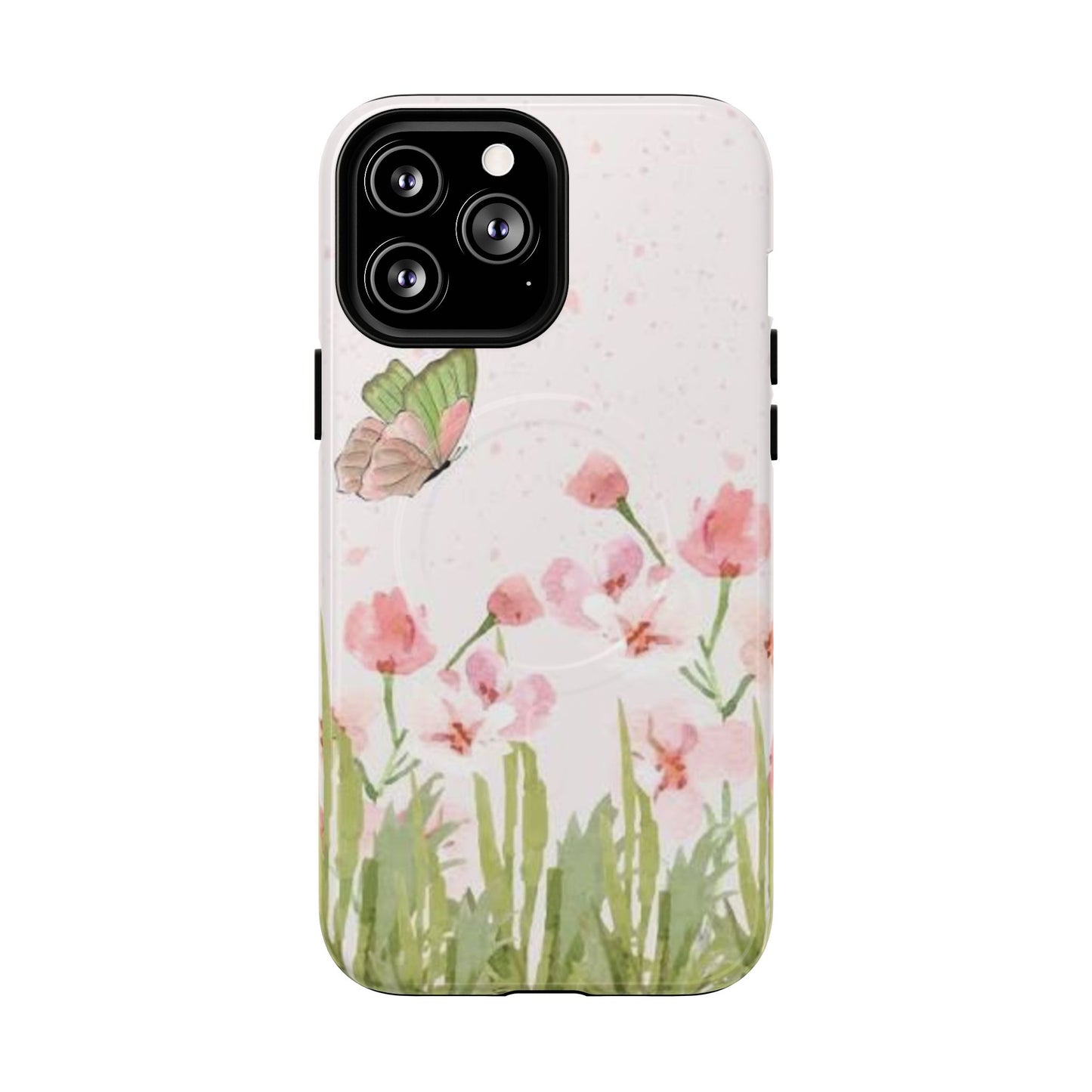 Floral Butterfly Magnetic Phone Case – Pink Wildflower Shockproof Cover