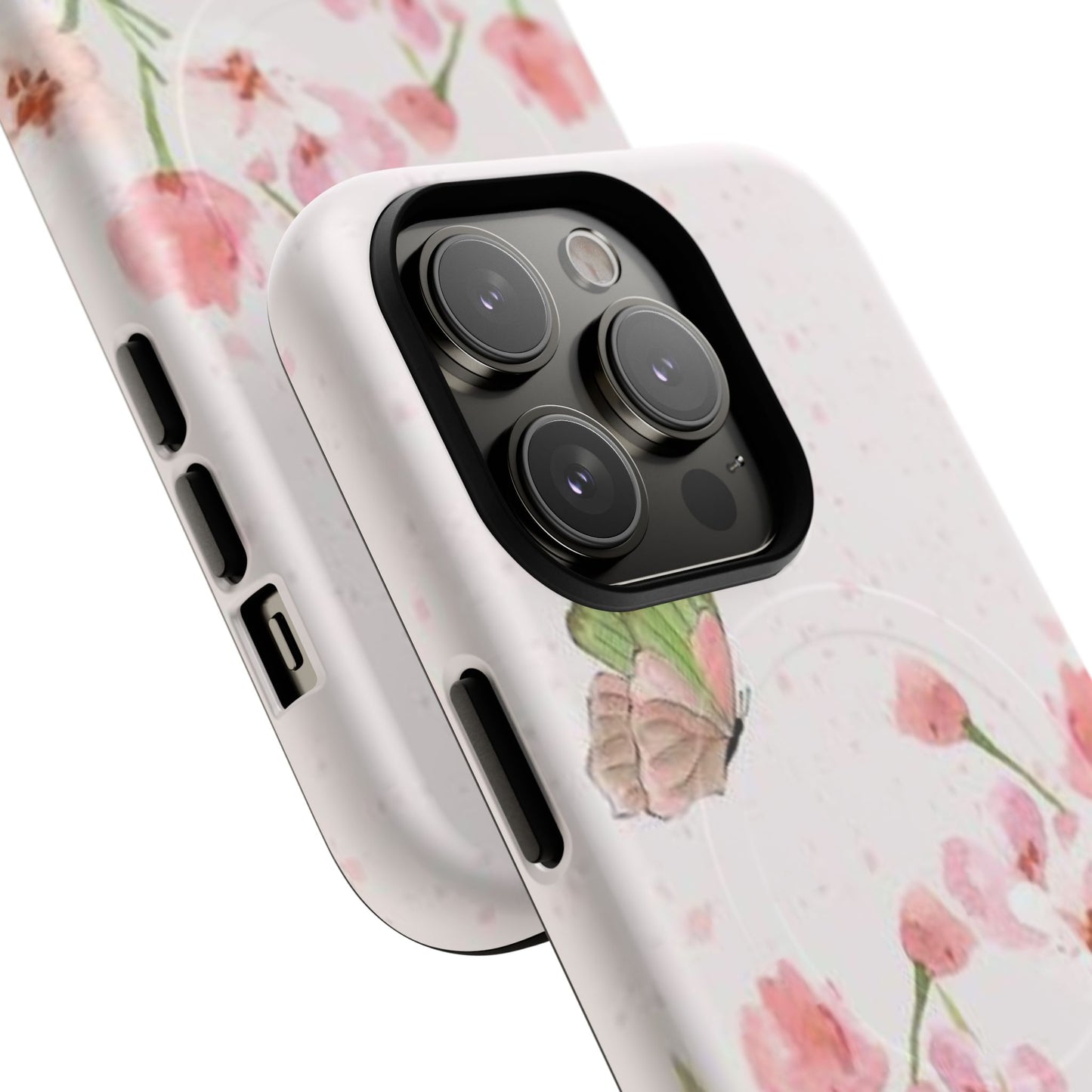 Floral Butterfly Magnetic Phone Case – Pink Wildflower Shockproof Cover