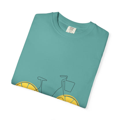 Lemon Wheel Bike T-Shirt — Citrus Bicycle Graphic  Coton Tee