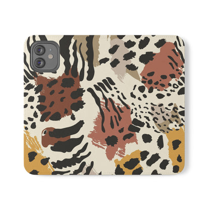 Leopard Patchwork Flip Wallet Case with Card Slots