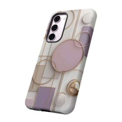 Geometric Pastel Tough Phone Case – Pink & Gold Abstract Circles