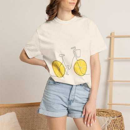 Lemon Wheel Bike T-Shirt — Citrus Bicycle Graphic  Coton Tee