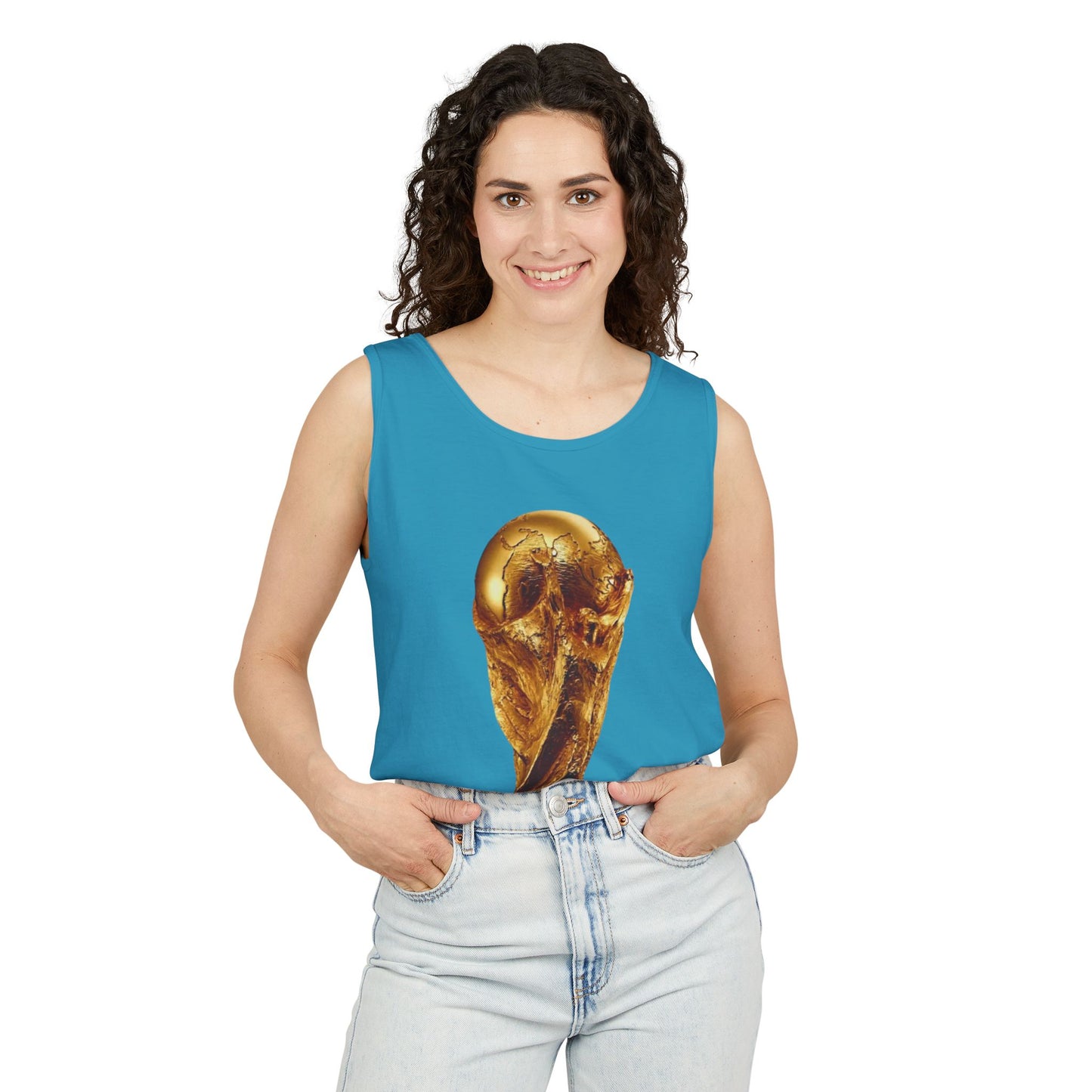 World Cup Trophy Tank Top — Gold FIFA Cup Soccer Fan Shirt