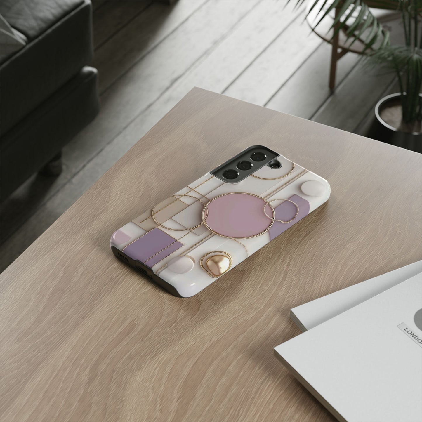 Geometric Pastel Tough Phone Case – Pink & Gold Abstract Circles