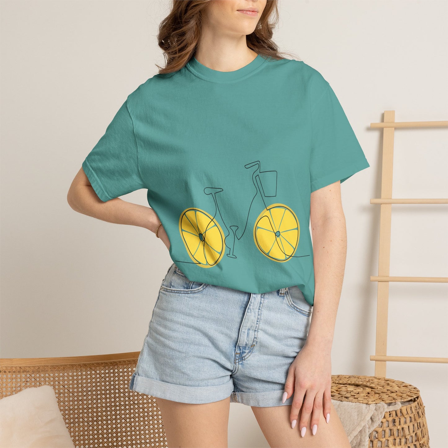 Lemon Wheel Bike T-Shirt — Citrus Bicycle Graphic  Coton Tee
